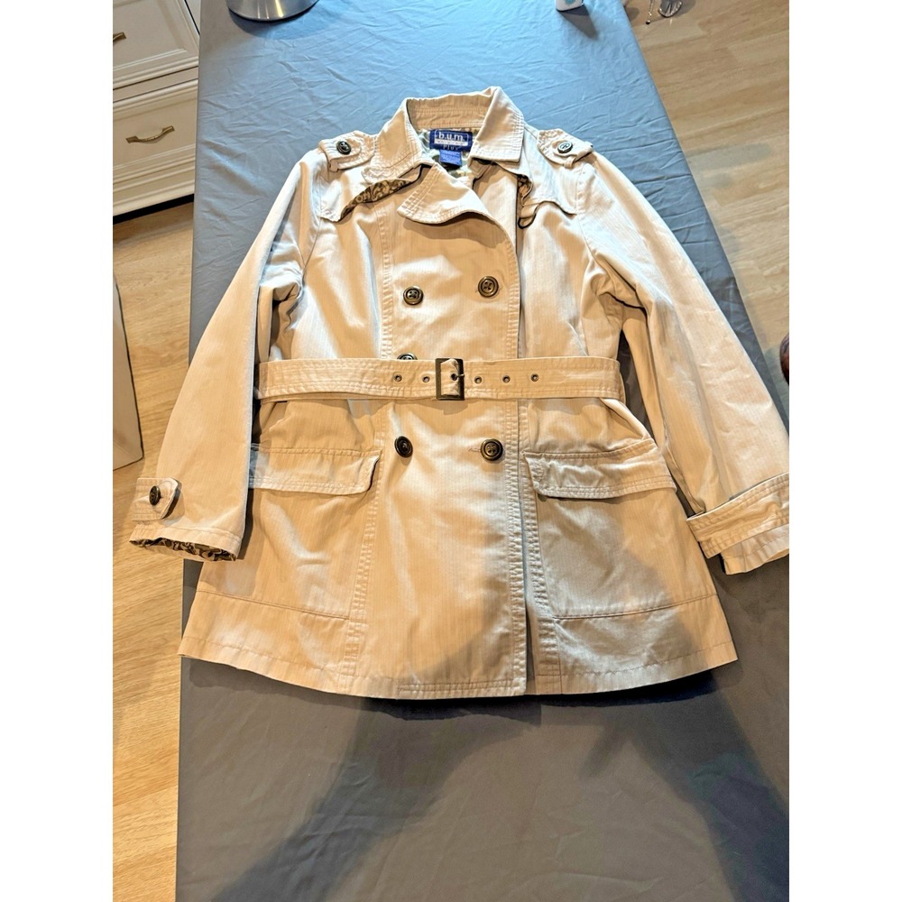 Vintage BUM Equipment Womens Trench Jacket‎ Size 2XL Khaki Floral Lining